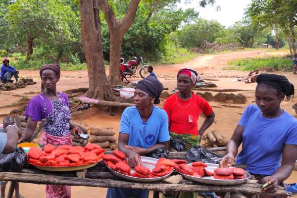 Vendeuses de fromage wagashi en bord de route à Tchaourou au Bénin © Y. Hemery, IRD