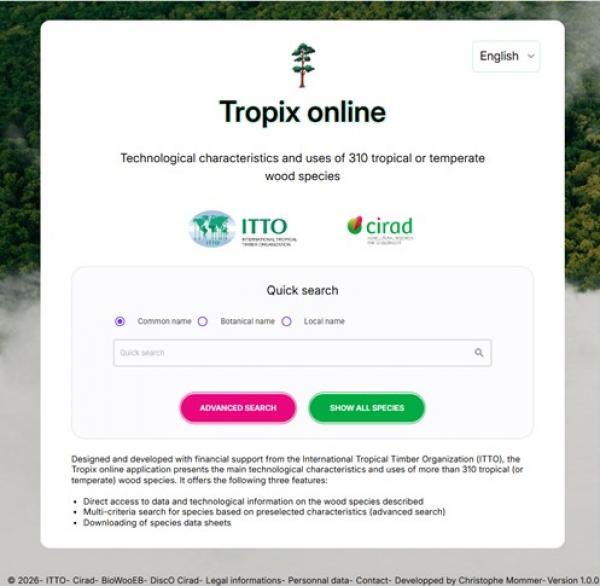 Page d’accueil de l’application Tropix online