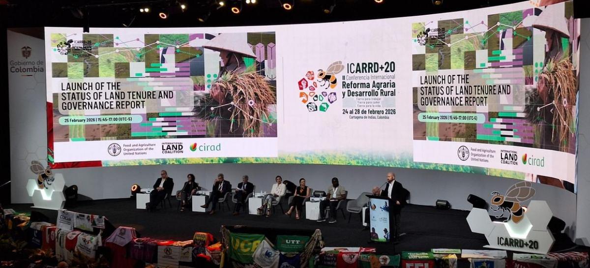 Official launch of the report on the state of land tenure and land governance, co-published by FAO, the International Land Coalition and CIRAD, in Colombia during the ICARRD+20 international conference on agrarian reform and rural development. &copy;  T. Lafarge, Cirad