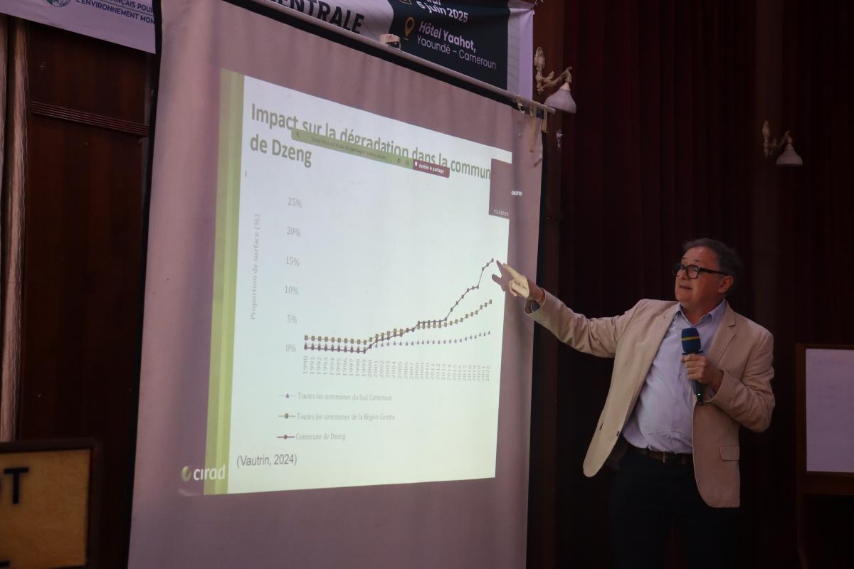 Présentation portant sur la réhabilitation forestière au Cameroun. © S. Koutchou, Cirad