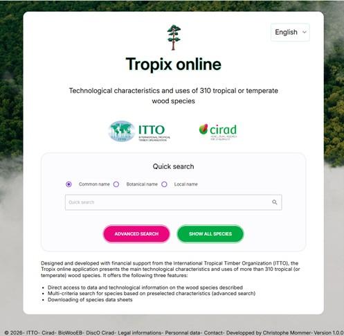 Page d’accueil de l’application Tropix online
