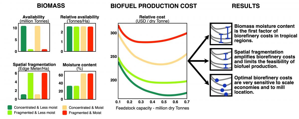 Moisture, spatial fragmentation, relative availability, and economies of scale structure the cost of tropical second-generation biofuels. © CIRAD / C. Ong / J.-M. Roda