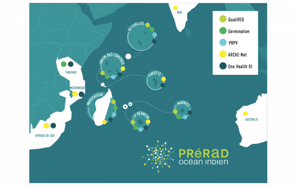 Les principaux projets de coopération régionale coordonnés par le Cirad dans l'océan Indien