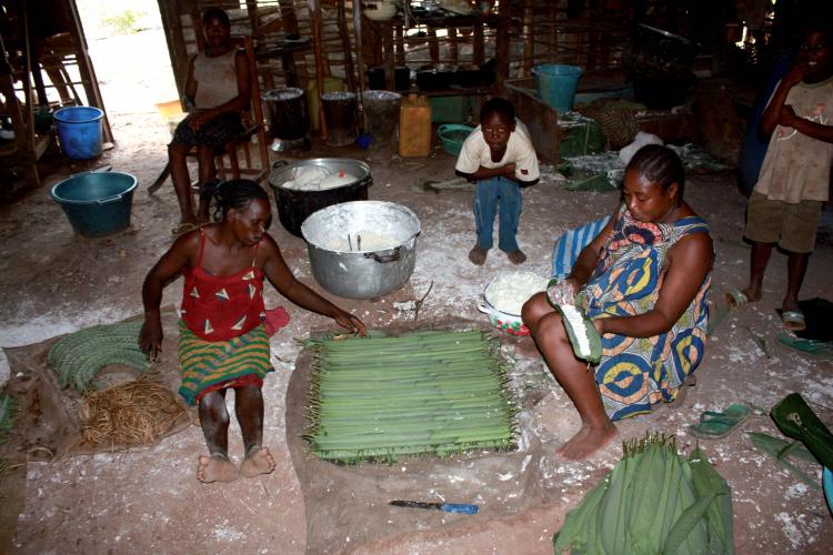 Préparation des batons de manioc. © M. Ten Hoopen, Cirad
